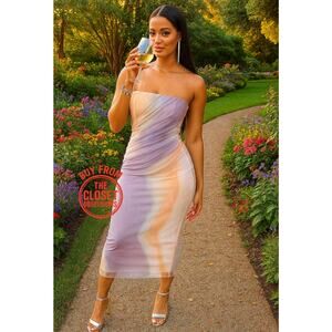 ZARA Ruched Midi Dress NWT | Strapless Multicolor | Size L